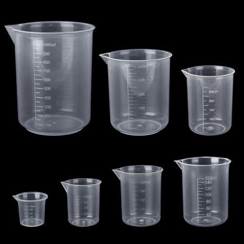 Kalanka-Lot De 7 Gobelets Doseurs En Plastique Ml Avec Graduation Pour Laboratoire, Cuisine Et Détergent 25 Ml, 500 Ml, 100 Ml, 150 Ml, 250 Ml, 500 Ml, 1000 Ml 