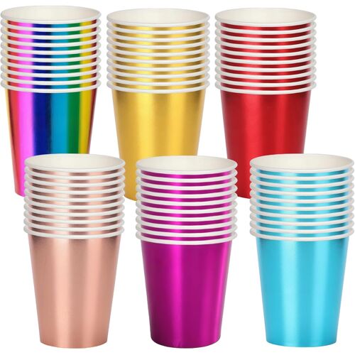 KALANKA-Lot de 60 gobelets jetables en papier coloré holographique pour fête, pique-nique, mariage, fête d'anniversaire, décoration de table