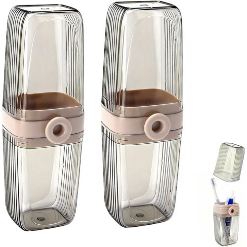 Kalanka-2pcs Gobelet Brosse À Dents De Voyage, Étui Brosse À Dents 2 En 1 Double Gobelet Étanche Et Hermétique Pet Alimentaire, Idéal Pour Salle De Bain Déplacements Coffret De Voyage Compact Et Lége 