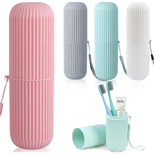 KALANKA-Etui à Brosse à Dents,4 Pièces Boite Brosse a Dent Voyage Portable Multifonction Etui Brosse a Dent Voyage Trousse Brosse a Dent Rangement Gobelet à Dents Plastique pour Maison,Voyages,Campin