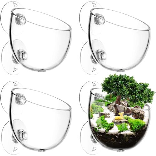 Kalanka-4 Pcs Aquatic Plant Pot Aquarium Décoratif Cristal Verre Verre Tasse Porte-Plantes Tasse Pot Plante Coupe Pour Plantes D'aquarium, Avec 8 × Ventouses