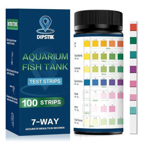 Kalanka-Test D'eau Pour Aquarium, Bandelette De Test Eau 7 En1 Pour Alcalinité Totale,Dureté Totale, Dureté Carbonatée, Ph, Nitrite, Nitrate, Chlore (100 Bandelettes)