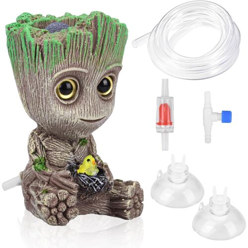 KALANKA-Treant Groot Décoration d'aquarium, paysage artificiel, décoration en pierre à bulles, avec valve anti-retour, tuyau de 25 cm, ventouse