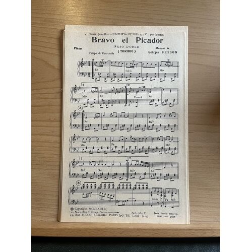 G. Besson Bravo El Picador / Bravo El Matador Partition Piano Pierre Sémard 1963