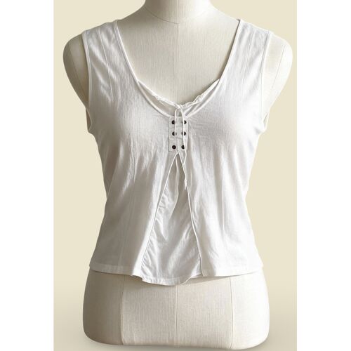 🔆 Ravissant Top Sans Manches "Pause Café" Blanc Taille 44
