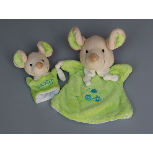 Doudou souris Playkids marionnette vert avec bébé