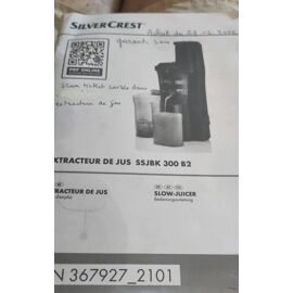 Mode d'emploi seul pour Extracteur de jus Silvercrest slow-juicer SSJBK 300 B2 IAN 367927 2101 SSJBK300B2 SSJBK300B2-032021-1 IAN 367927_2101 notice guide seule extracteur jus fruits