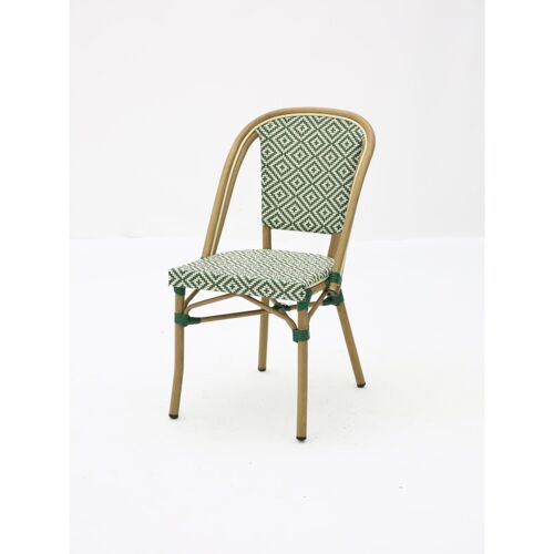 Chaise Brasserie Extérieur Terrasse de Café en Aluminium et Textilène Tressé en Vert et Blanc