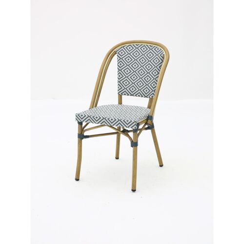 Chaise Brasserie Extérieur Terrasse de Café en Aluminium et Textilène Tressé en Bleu et Blanc