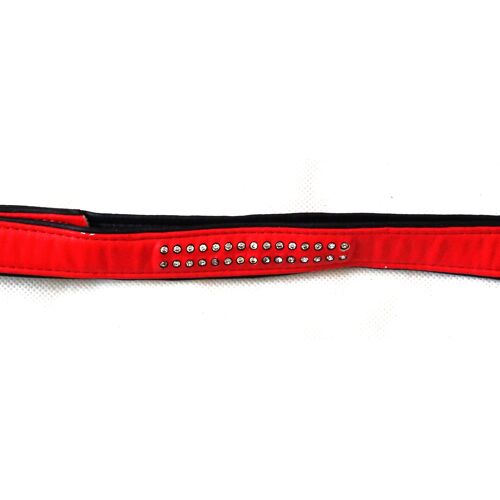 Laisse En Cuir Synthétique Rouge Avec Strasses Taille M/L (35 Kg Maxi).
