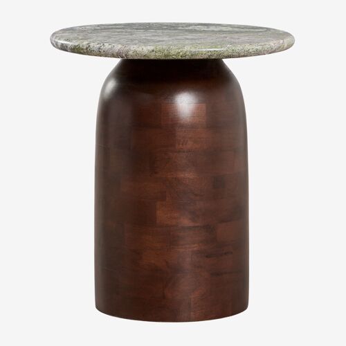 Table de chevet Ø40 cm Alliser Marron Bois Foncé Marbre vert Forest