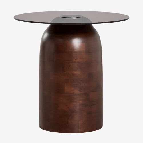 Table d'appoint ronde Ø40 cm Alliser Marron Bois Foncé Cristal Transparent