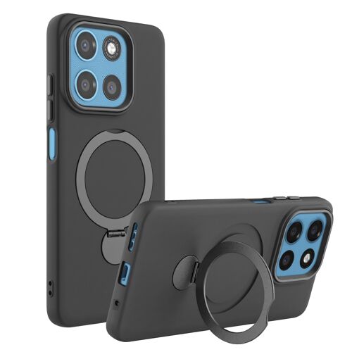 Coque pour Moto G17 / G17 Power avec Anneau MagSafe Pliable et Rotatif Noir