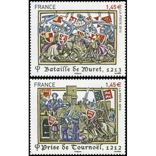 France 2013, Très Beaux Timbres Neufs** Luxe Yvert 4828 Et 4829, Grandes Heures De L'histoire De France, Bataille De Muret Et Prise De Tournoël.