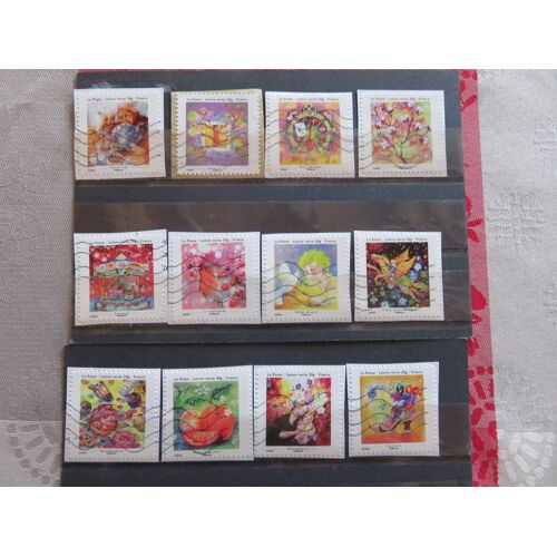Lot De 12 Timbres Autoadhésifs Oblitérés "Les Petits Bonheurs" - 2013