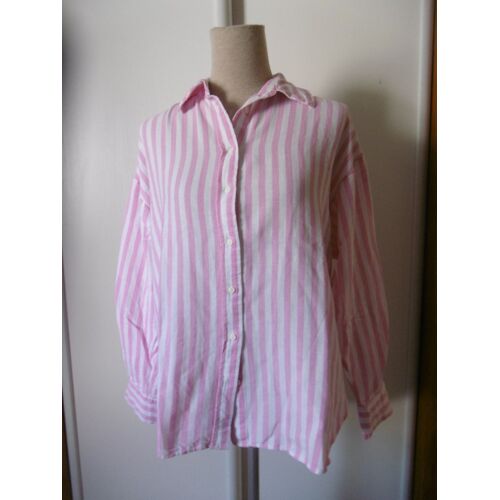 Stradivarius Chemise Lin Et Coton Rayé T L 40