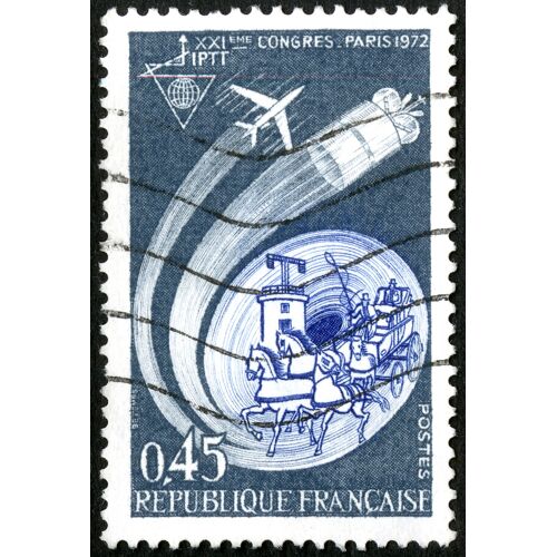Timbre Oblitéré République Française , Xxi Eme Congres Paris 1972 Iptt , Postes , 0.45