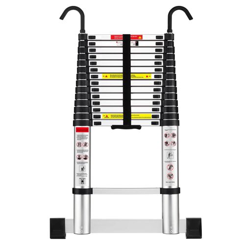 Échelle Telescopique 4,4 M en Aluminium, Escabeau Telescopique Pliable avec Barre Stabilisatrice et crochet amovible, Charge Max 150 kg