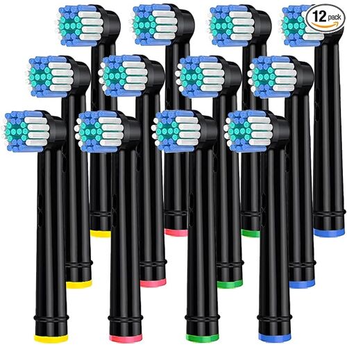 Têtes de rechange pour Oral B,Paquet de 12 Têtes de Brosse à dents Électrique Souples, Nettoyage En Profondeur et Précis pour Oral B Braun Pro1000/1500/7500/3000/7000/8000/500 et Plus(Noir)