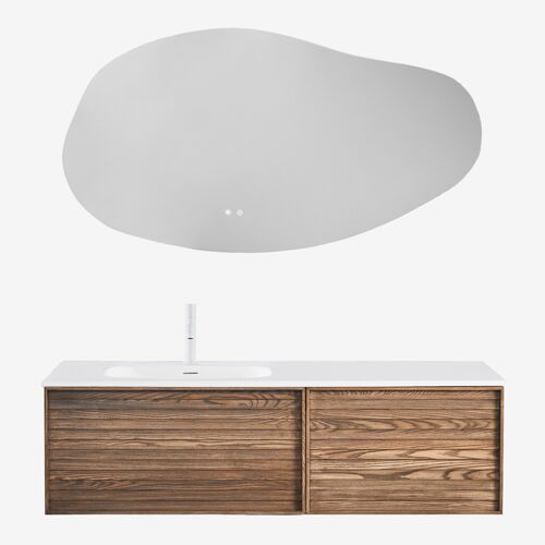 Ensemble meuble de salle de bain suspendu 140x50 cm en bois avec lavabo intégré Solea