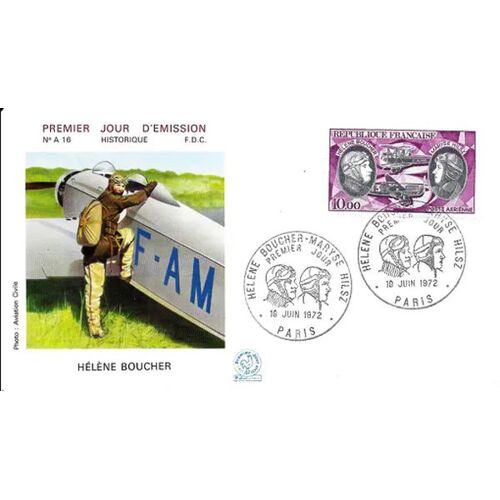 France 1972, Très Belle Enveloppe 1er Jour Série Aérienne, Timbre Poste Aérienne 47, Hommage À Hélène Boucher Et Maryse Hilsz, État Neuf, Non Close, Cote 11 Euros.