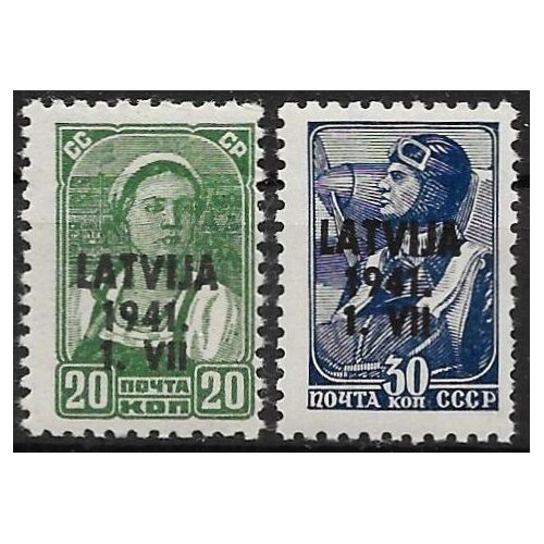 Allemagne, Occupation De La Lettonie, République Soviétique 1941, Très Beaux Timbres Neufs** Luxe Yvert 4 Et 5, Paysanne Et Aviateur.