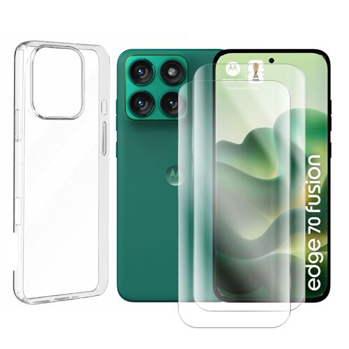 Lot de 2 Verre trempé incurvé pour Motorola Edge 70 FUSION 5G 6,78"" XT2605-1 + Coque de protection transparente souple silicone - Visiodirect -