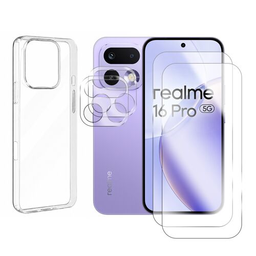 Lot de 2 Verre Trempé pour Realme 16 Pro 5G 6,78"" RMX5121 RMX5120 + Lot de 2 Verre Trempé Caméra Arrière + Coque souple transparente - Visiodirect -