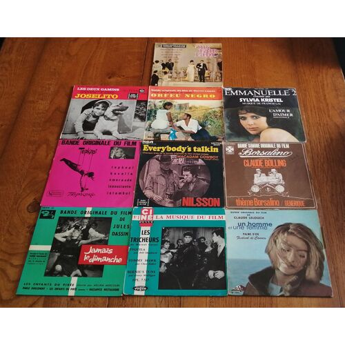 Lot 10 X 45t Vinyles Bof Ost Soundtrack " My Fair Lady , Les Deux Gamins , Orfeu Negro , Emmanuelle 2 Topkapi , Everybody'S Talkin , Borsalino , Jamais Le Dimanche , Les Tricheurs , Un Homme Une Femme