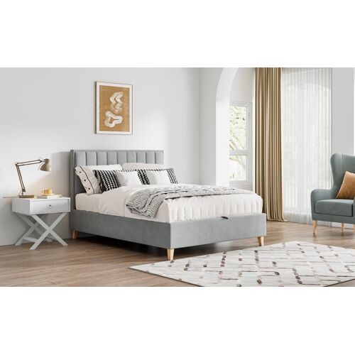 Rhodes Grey Velvet Ottoman Bed King Size