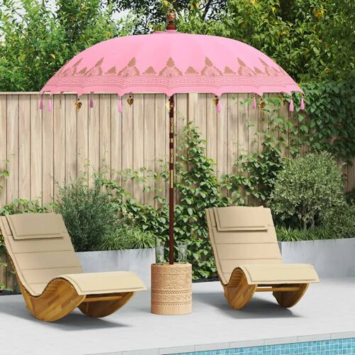 Parasol Balinais Rose 210-220 Cm Coton, Bois Massif