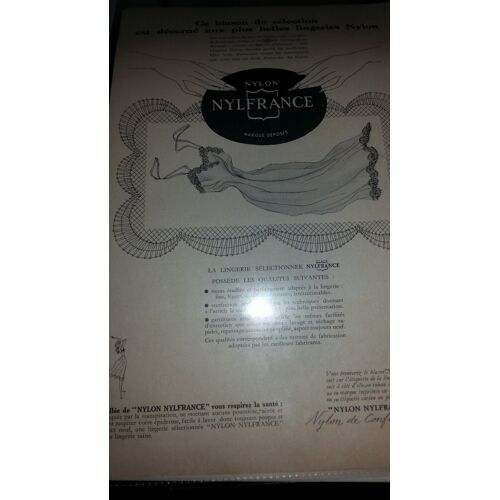 Ancienne Publicité Papier: Nylon Nylfrance, Parue Dans La Presse En 1953