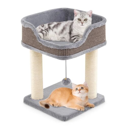 Arbre À Chat 3-En-1 Compacte 38 X 38,5 X 51 Cm Assise Ergonomique Design Moderne En Sisal Gris Helloshop26 20_0013100