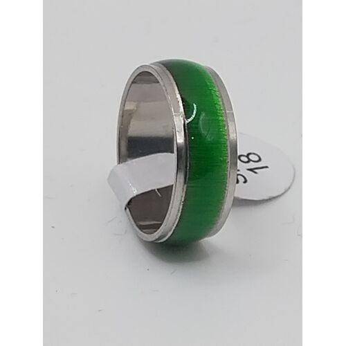 Bague En Acier Inoxydable,Metal Argenté Et Résine Verte,Taille 17.83mm