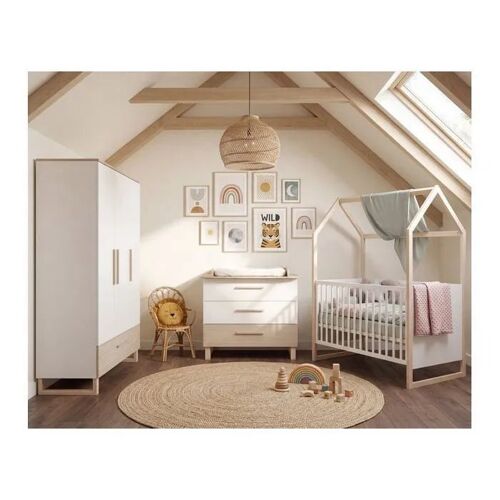 Ensemble Chambre Bébé Noah Trio - Roba - Avec Lit Cabane 70 X 140 Cm ¿ Blanc / Chêne Tristan