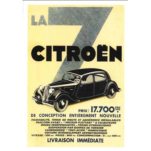 Très Belle Carte Postale Neuve. Imitation D'Une Publicité Ancienne Pour La Citroën Traction 7 Cv, État Neuf.