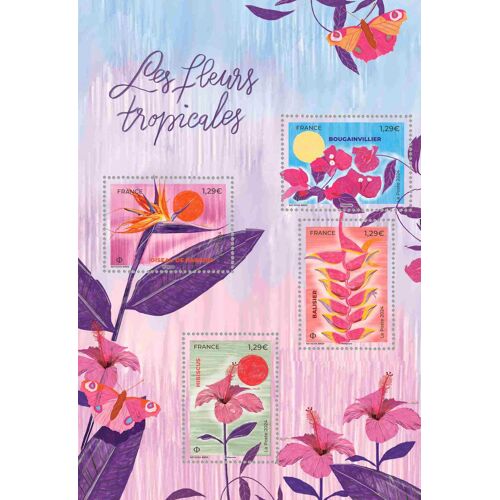 France 2024, Très Beau Bloc Feuillet Neuf** Luxe Yvert 5750 Fleurs Tropicales, Timbres 5750 Oiseau De Paradis, 5751 Bougainvillier, 5752 Balisier Et 5753 Hibiscus.