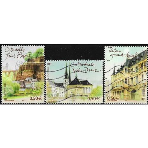 France 2003, Beaux Timbres Yvert 3624 3625 3626, Capitales Européennes, Luxembourg, Cathédrale Notre-Dame, Cathédrale Saint-Esprit Et Palais Grand-Ducal, Oblitérés, Tbe.