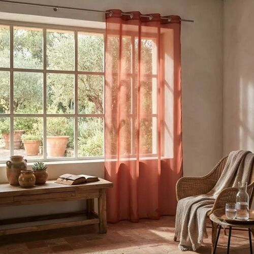Voilage A Oeillets Uni 140 X 240 Cm Basique Terre Cuite