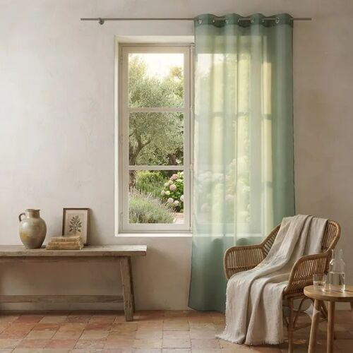 Voilage A Oeillets Uni 140 X 240 Cm Basique Vert Argile