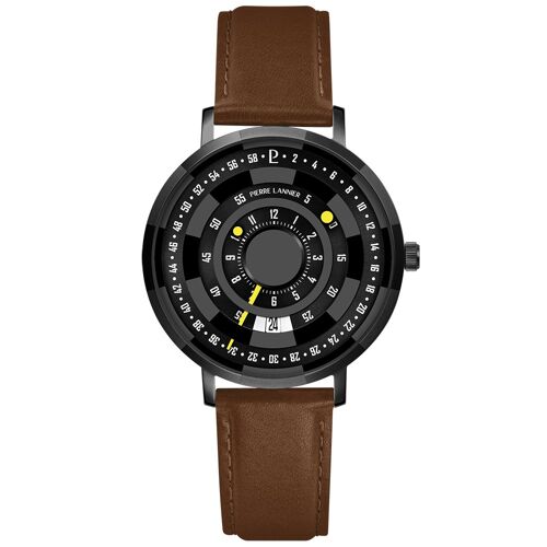 Quartz Homme Blackjack Noir Cadran Soleillé Noir Bracelet Cuir Brun 18m