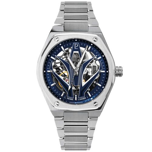 Automatique Homme Ardent Argenté Cadran Soleillé Bleu Bracelet Acier Argenté 22m