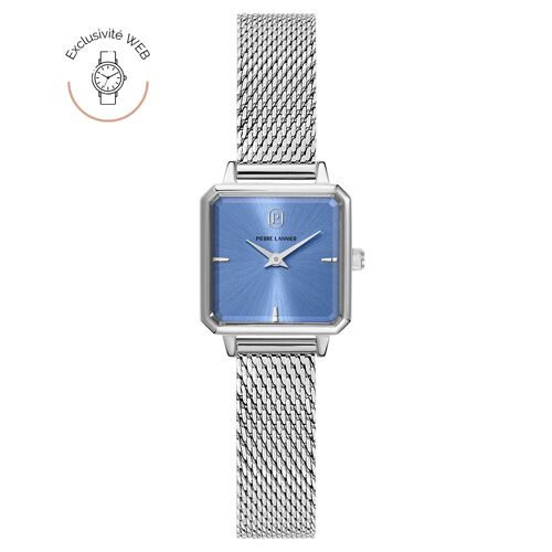 Quartz Femme Leonor Argenté Cadran Soleillé Bleu Bracelet Acier Milanais Argenté 12m