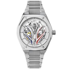 Automatique Homme Ardent Argenté Cadran Soleillé Blanc Bracelet Acier Argenté 22m