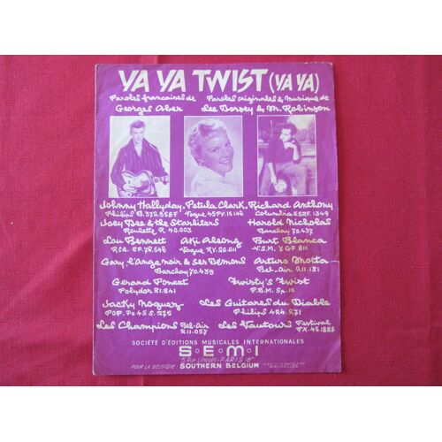 Partition "Ya Ya Twist De Johnny Hallyday - Petula Clark - Richard Anthony