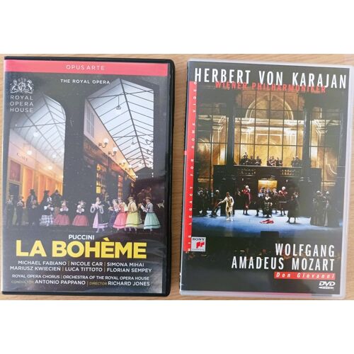 Lot 2 Dvd Opéras : La Bohème (Puccini - 2017 A Pappano) + Don Giovanni (Mozart - 1987 - Hv Karajan, À Salzburg). Grands Chanteurs (Cf Plus Bas), Très Bon État. Sous Titres Français. Frais Port Réduits
