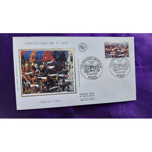 Enveloppe Premier Jour Centenaire Du Ier Mai Paris Ier Mai 1990 Illustration Soie Timbre 2.30 Fr 9.3 X 16 Cm