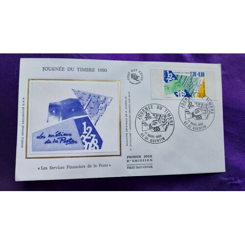 Enveloppe Premier Jour Journée Du Timbre 02 St Quentin 17 Mars 1990 Illustration Soie Timbre 2.30 + 0.60 Francs 9.3 X 16 Cm