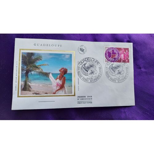 Enveloppe Premier Jour Guadeloupe Basse Terre Pointe A Pitre 25 Fev 1984 Illustration Soie Timbre 2.30 Fr 9.3 X 16 Cm