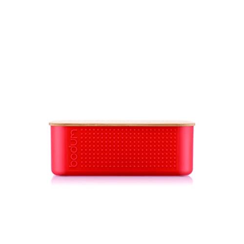 BODUM Bistro boîte à pain petit modèle rouge avec couvercle bambou 19 x 29 x H 11 cm